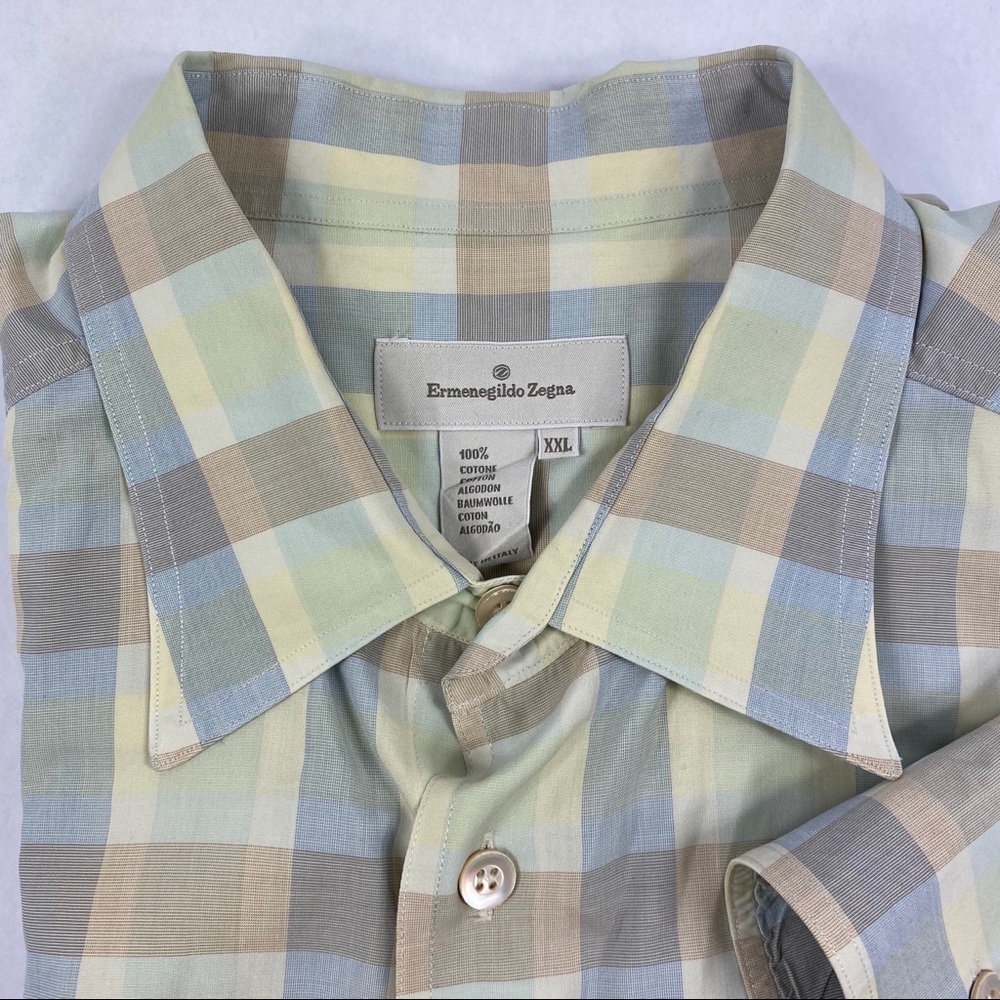 Ermenegildo Zegna green plaid dress shirt